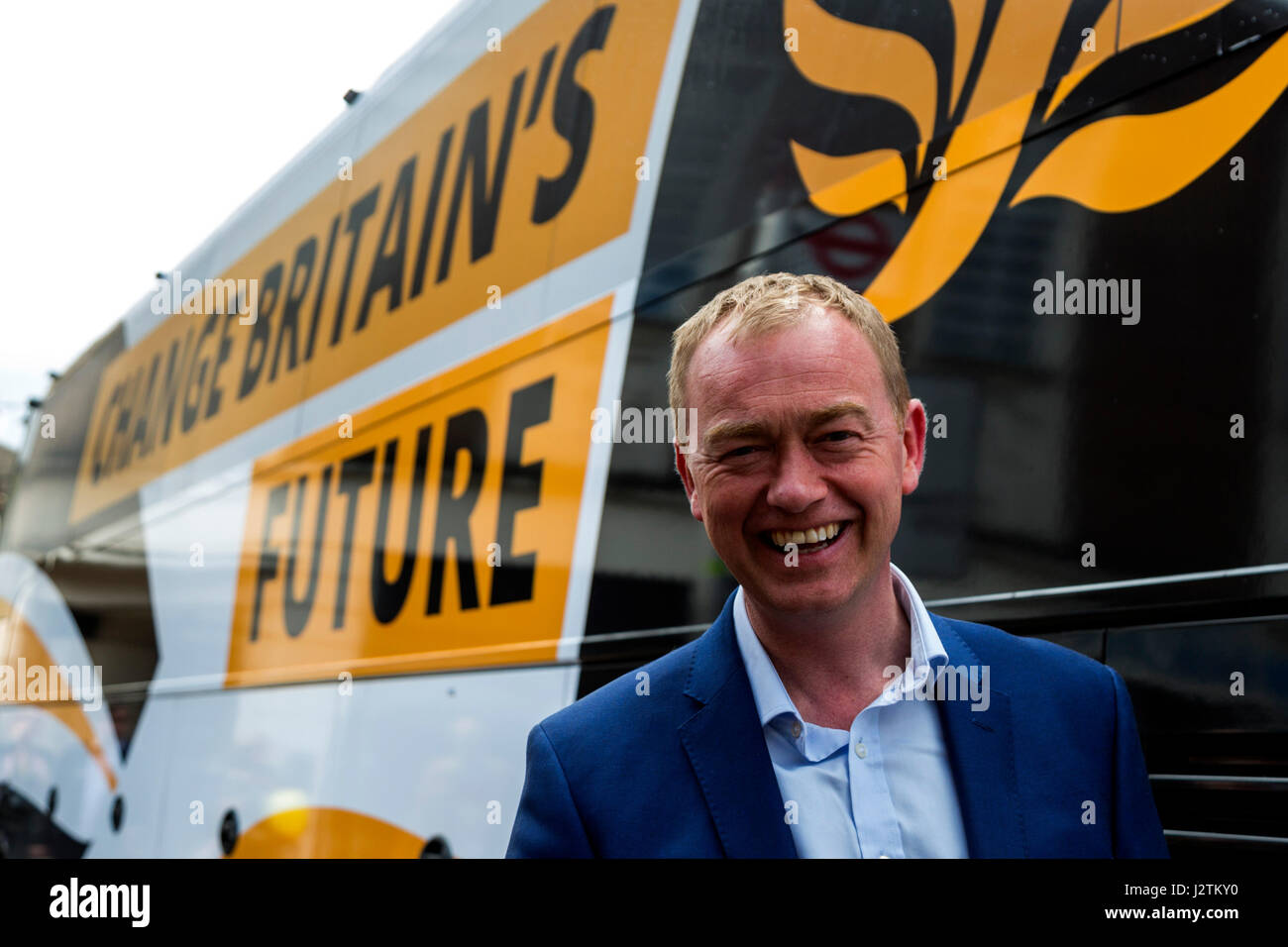 London Uk 1 May 2017 Pictured Tim Farron In Front Of The Lib Dem Battle Bus Tim Farron 