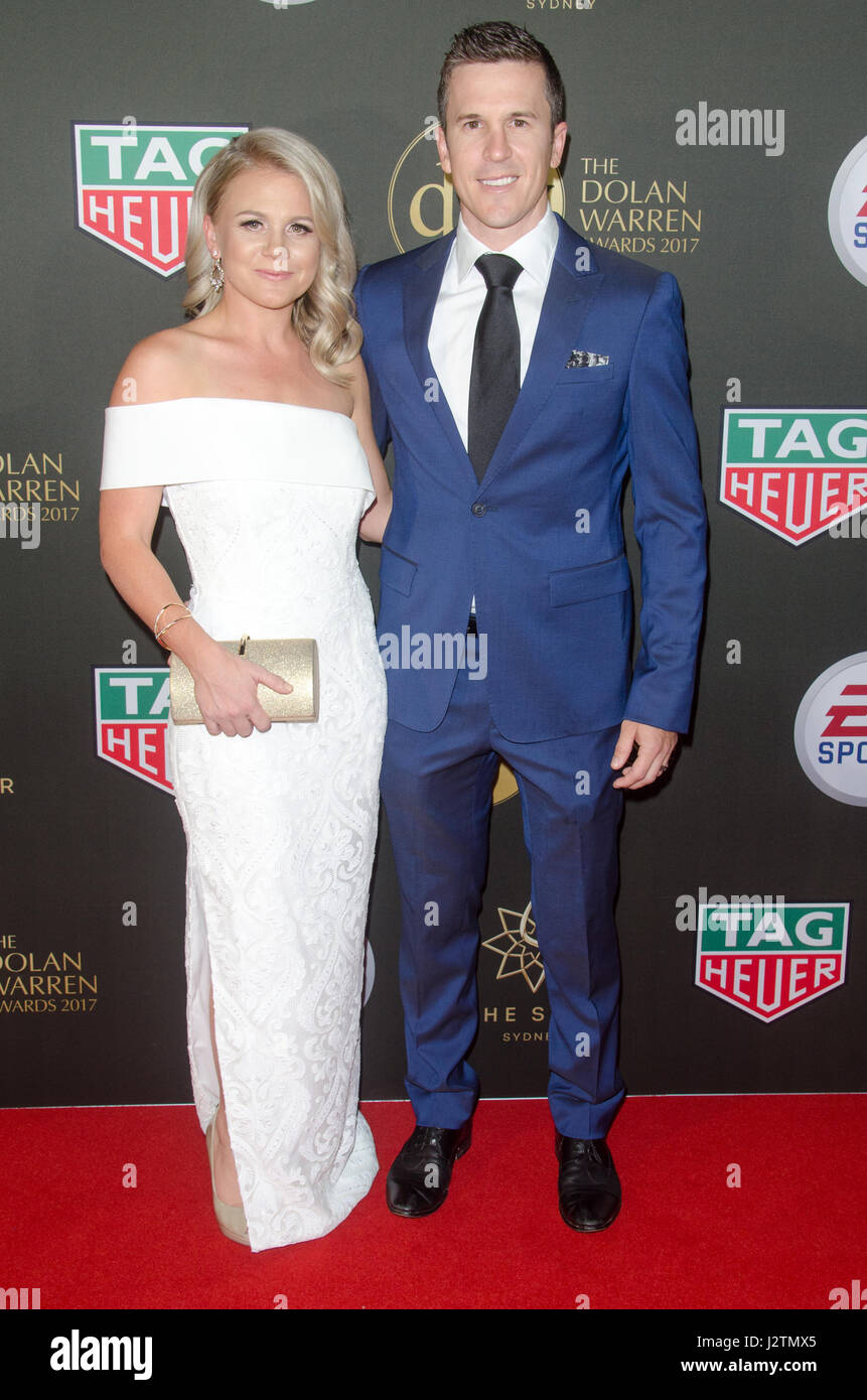 Sydney, Australia - 1st May 2017; VIP's, Celebrities and Sports Stars arrive at the Star Casino Event Centre for the Dolan Warren Awards which took place on the 1st of May 2017. Pictured is Matt McKay and Amanda McKay posing on the red carpet. Credit: mjmediabox / Alamy Live News Stock Photo