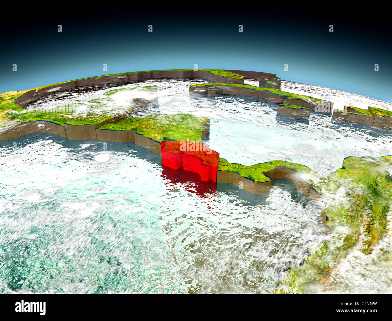 Costa Rica in red on model of planet Earth as seen from orbit. 3D ...