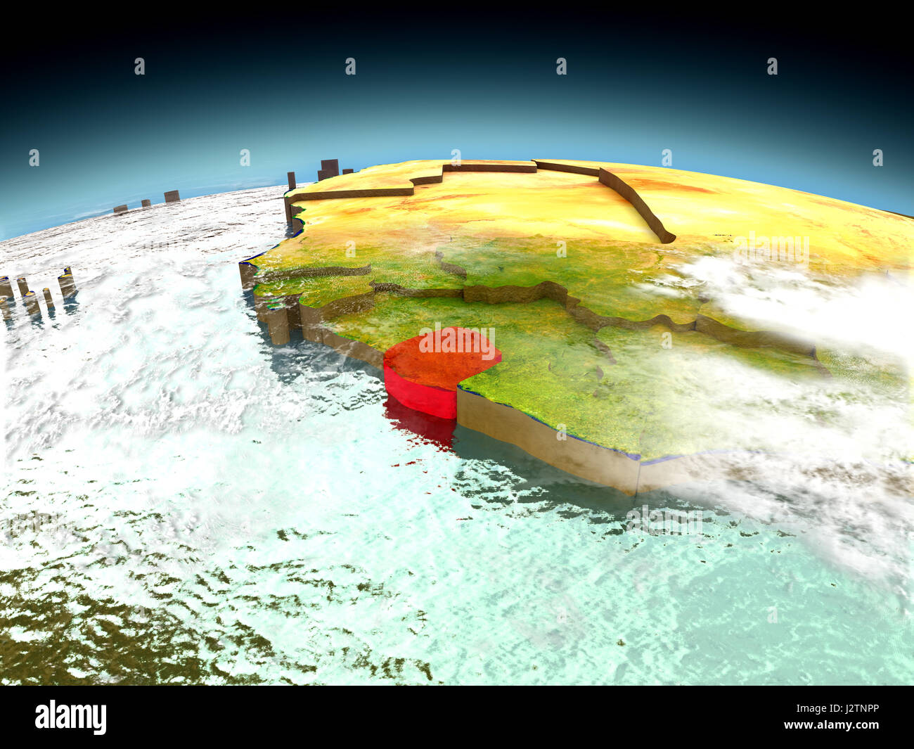 Sierra Leone in red on model of planet Earth as seen from orbit. 3D ...