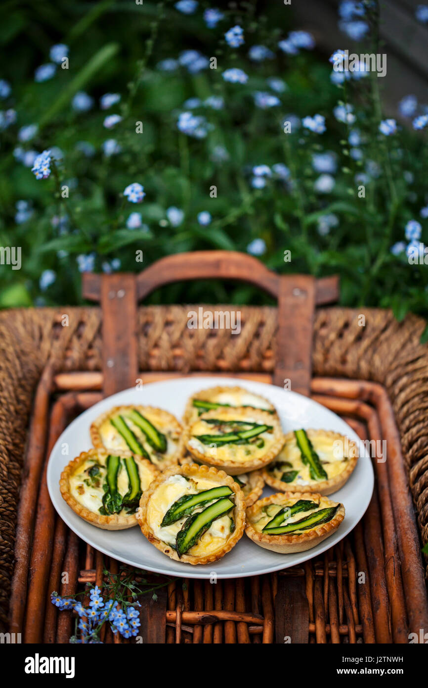 Asparagus and goat cheese tartlets Stock Photo