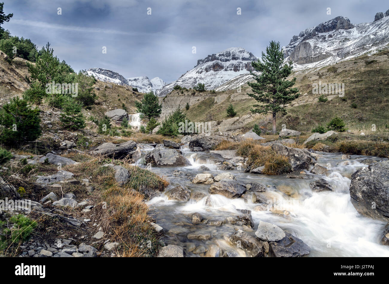 Waterfall in the ravine of Igüer - Aisa mountain range, Huesca Pyrenees Stock Photo