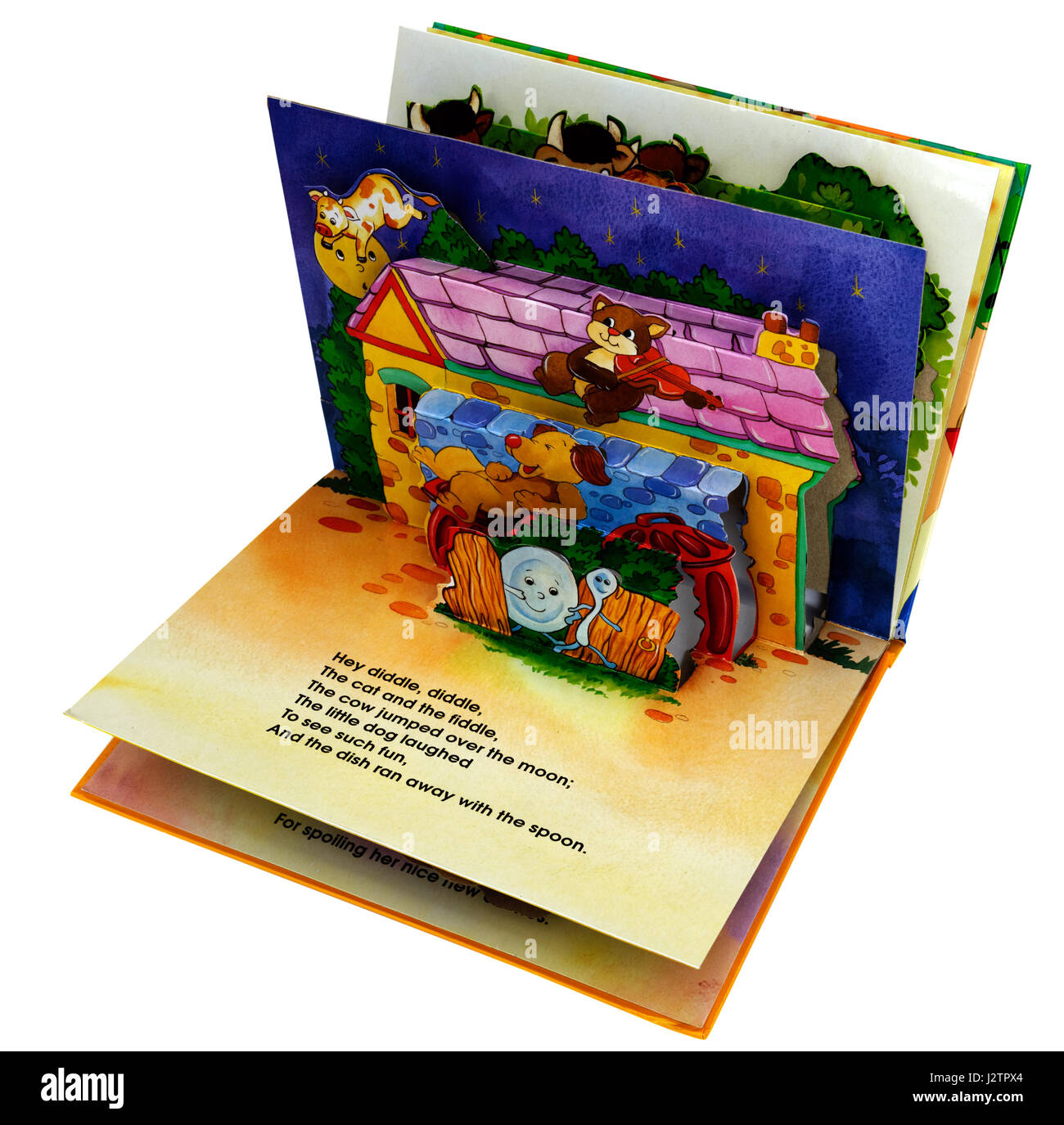 The nursery rhyme Hey Diddle Diddle in a pop-up book of nursery rhymes Stock Photo