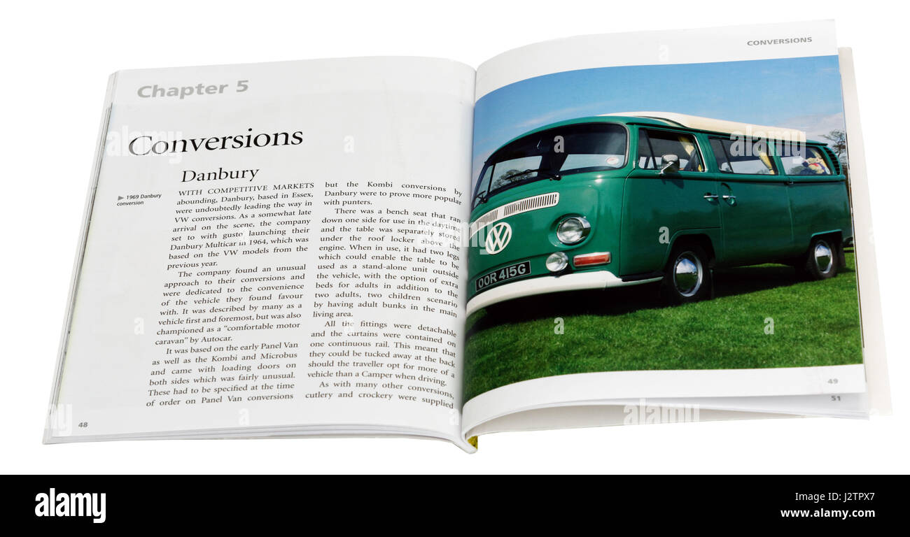 A page from a book about the VW Camper, showing the Danbury Conversion. Stock Photo