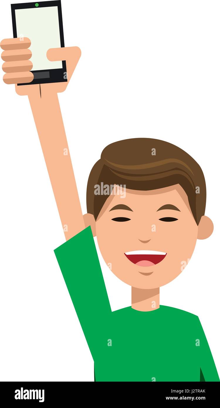 character man young holding smartphone smiling Stock Vector Image & Art ...