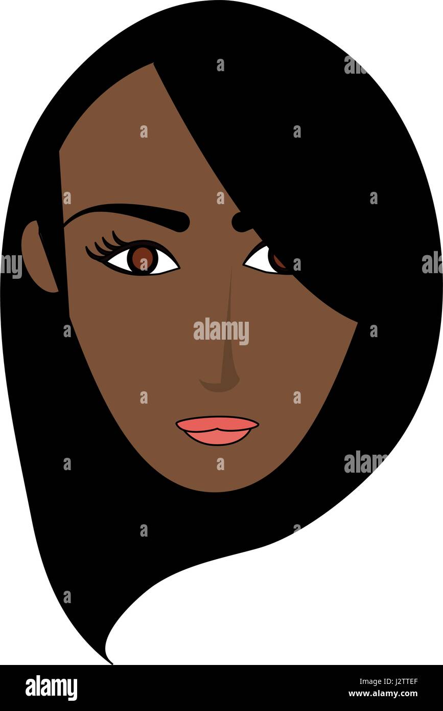 color image cartoon front face brunette woman with short side hairstyle Stock Vector