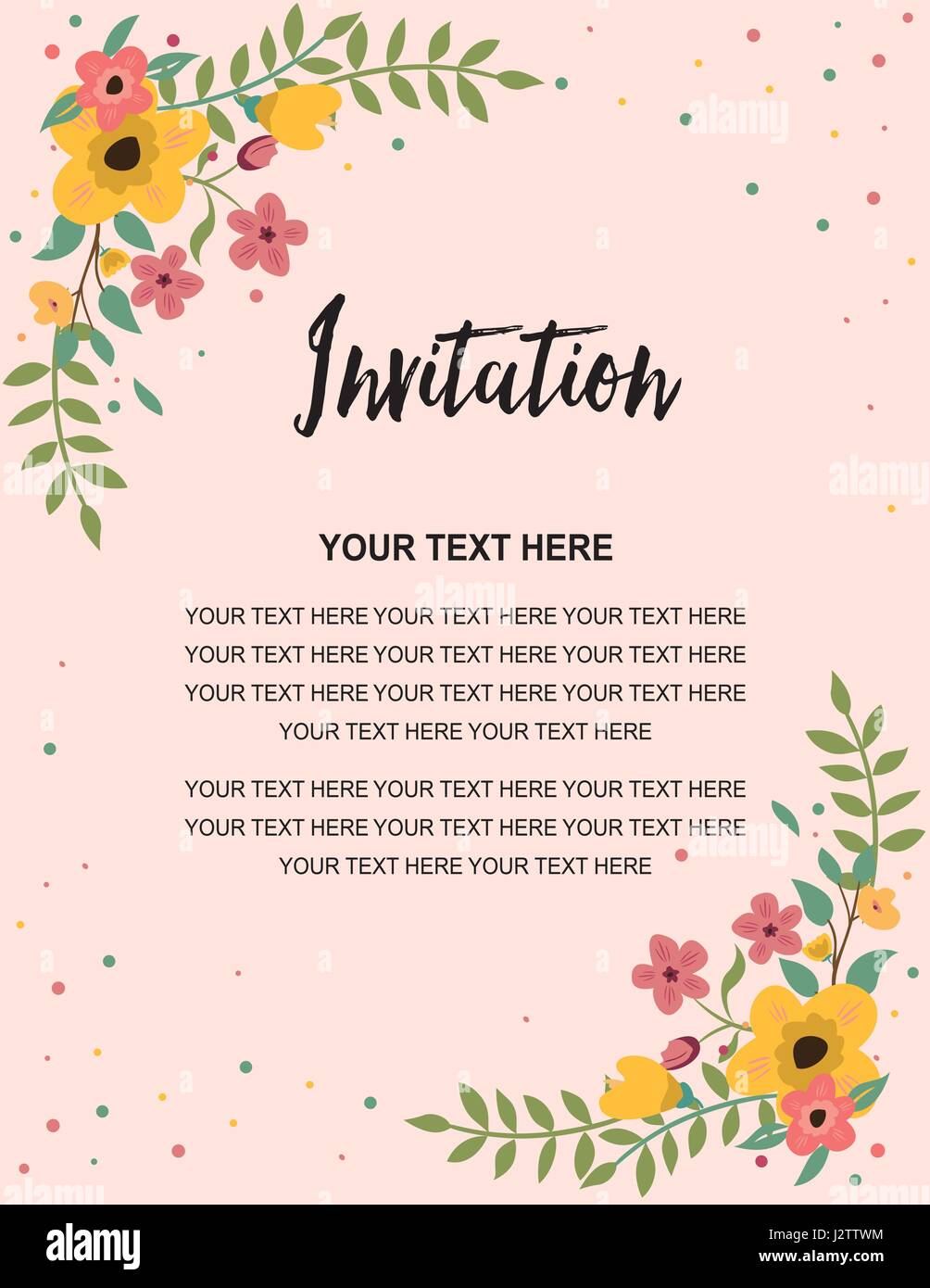 Wedding Invitation Greeting Card Template. Vintage Floral Design Vector Illustration Background Stock Vector