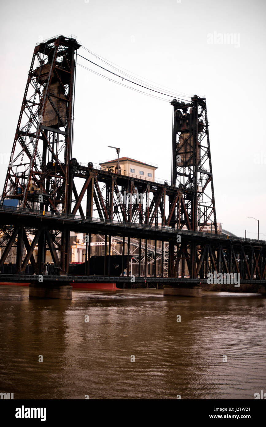 Old drawbridge with lifting towers and balances in several levels for ...