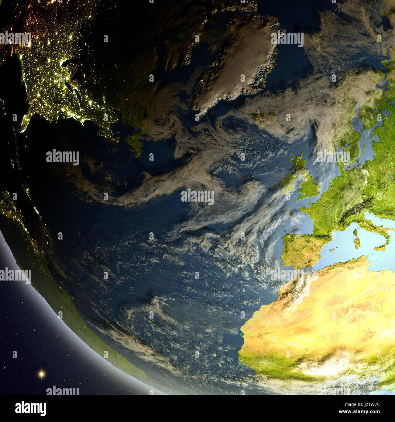 Europe and North America from space on Earth. 3D illustration with ...