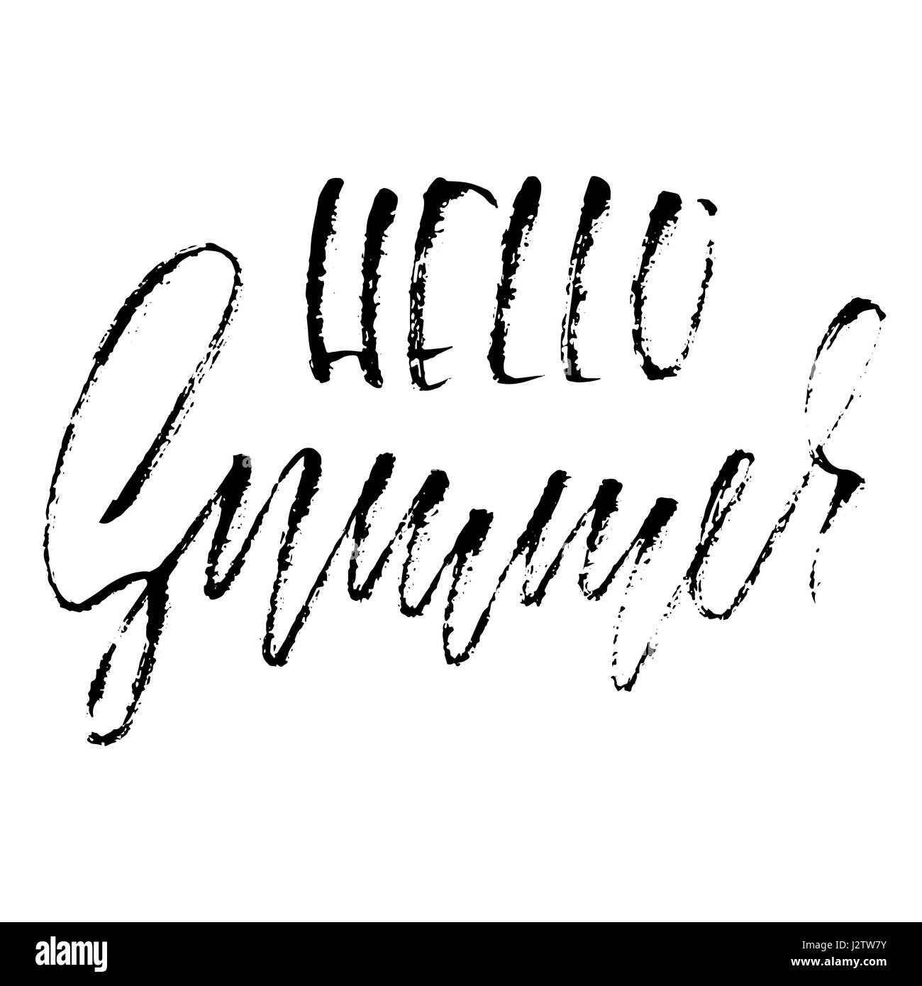 Hello summer hand drawn lettering isolated on white background for your ...