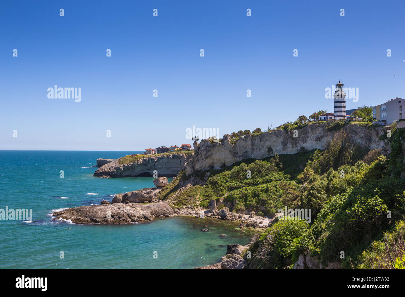 Black Sea coastal line and Sile lighthouse, Istanbul, Turkey Stock Photo