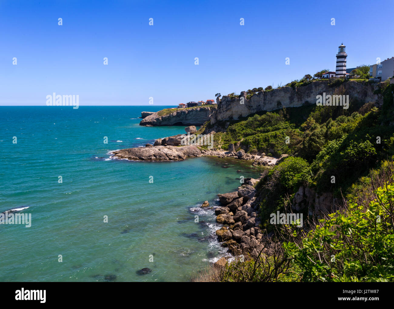 Black Sea coastal line and Sile lighthouse, Istanbul, Turkey Stock Photo