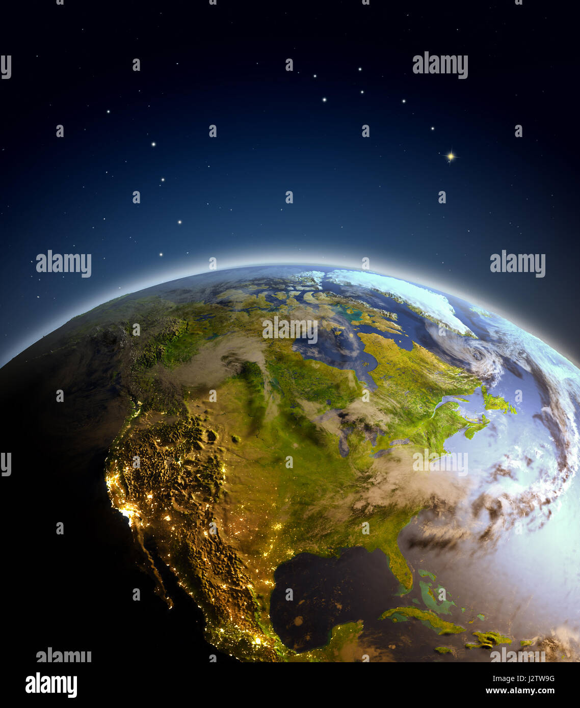 North America from space on Earth. 3D illustration with detailed planet ...