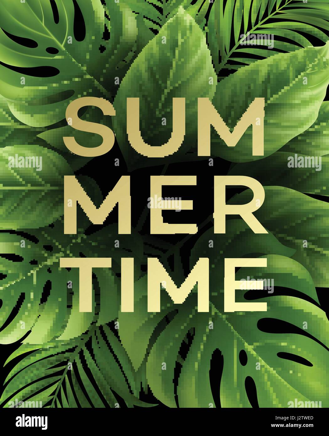Summer poster with tropical palm leaf . Vector illustration Stock Vector