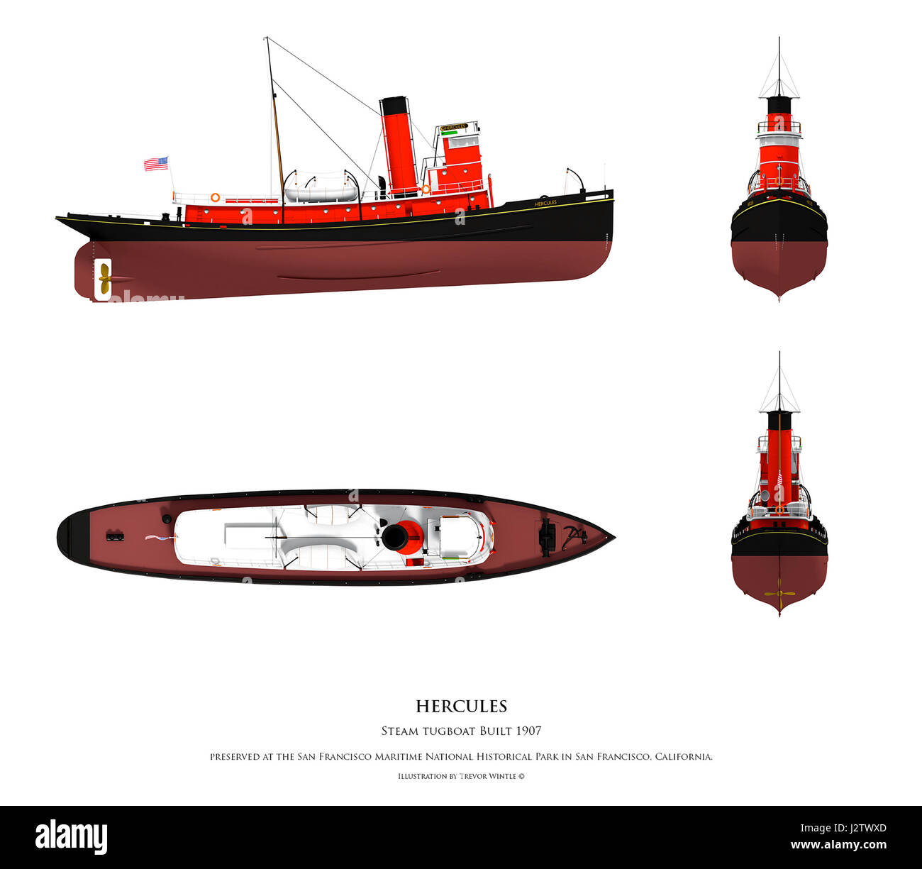 Illustration of Hercules steam tugboat Stock Photo