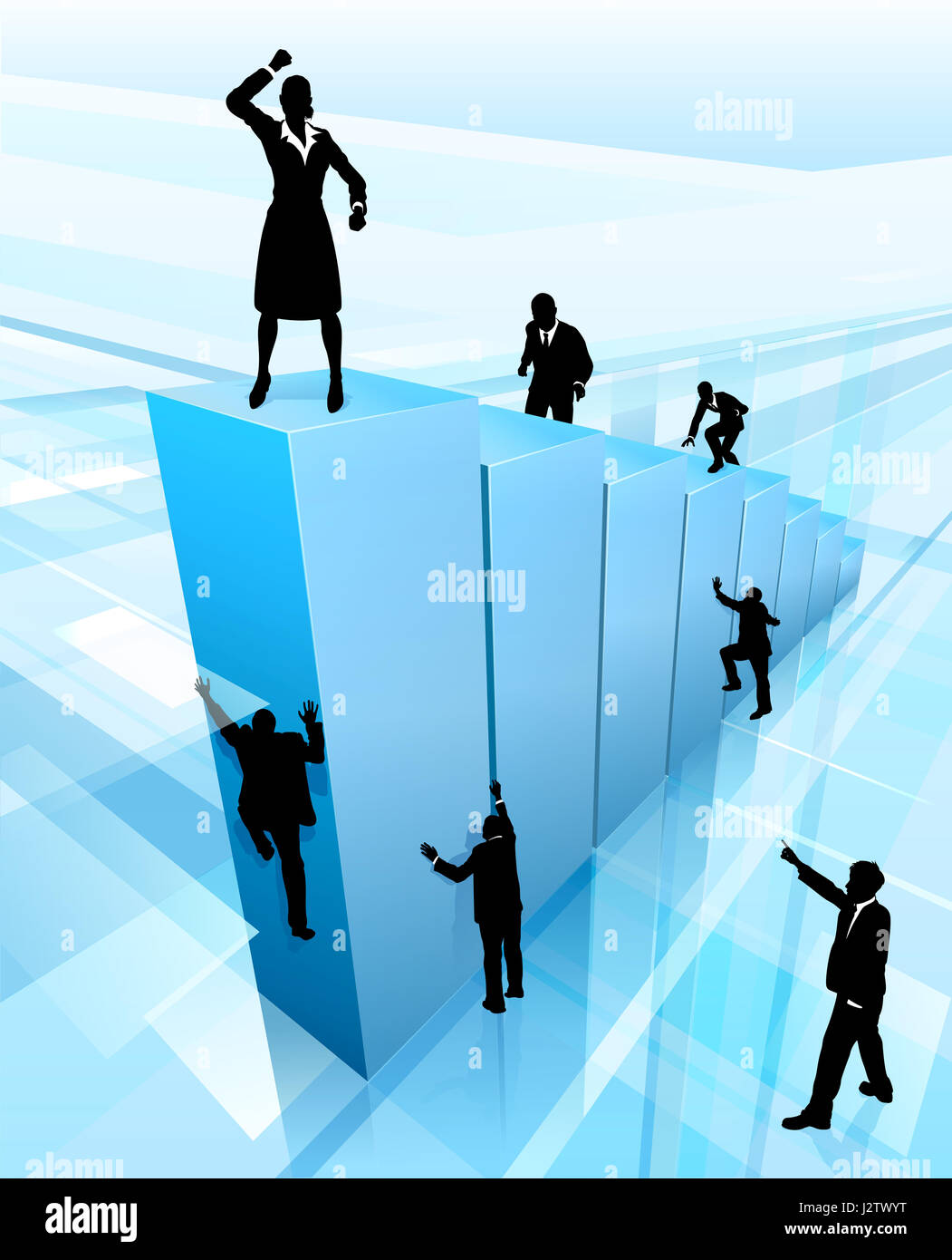 Concept for success, business woman in silhouette competing to win by