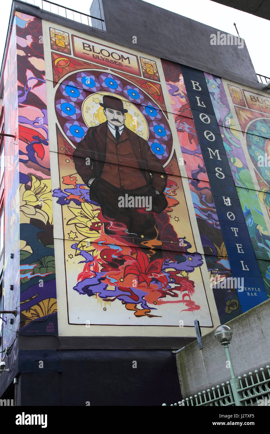 Mural on exterior wall of Blooms Hotel, Dublin city centre, Ireland