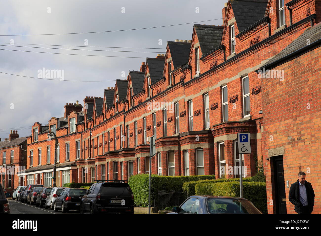 Red brick row of terraced housing, Ranelagh district, city of Dublin, Ireland, Irish Republic Stock Photo