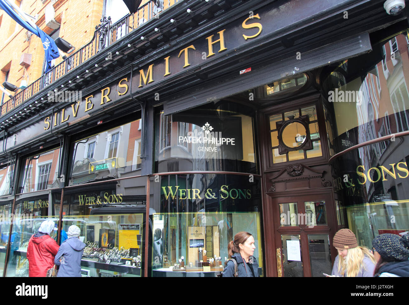 Weir and Sons historic silversmiths shop, Grafton Street, city of Dublin, Ireland, Irish Republic Stock Photo