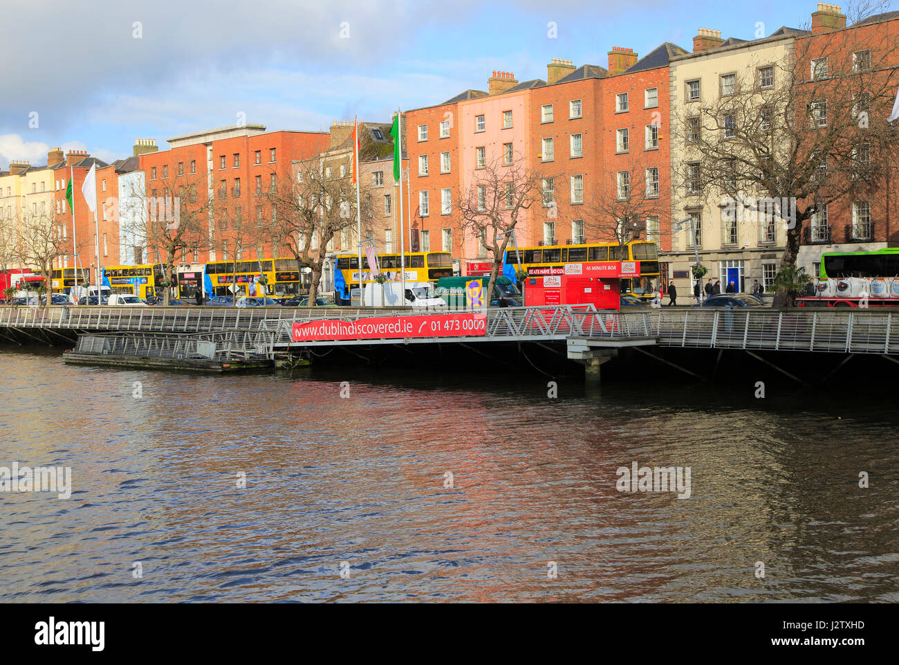 Colourful historic buildings north bank River Liffey city centre, Dublin, Ireland, Irish Republic Stock Photo
