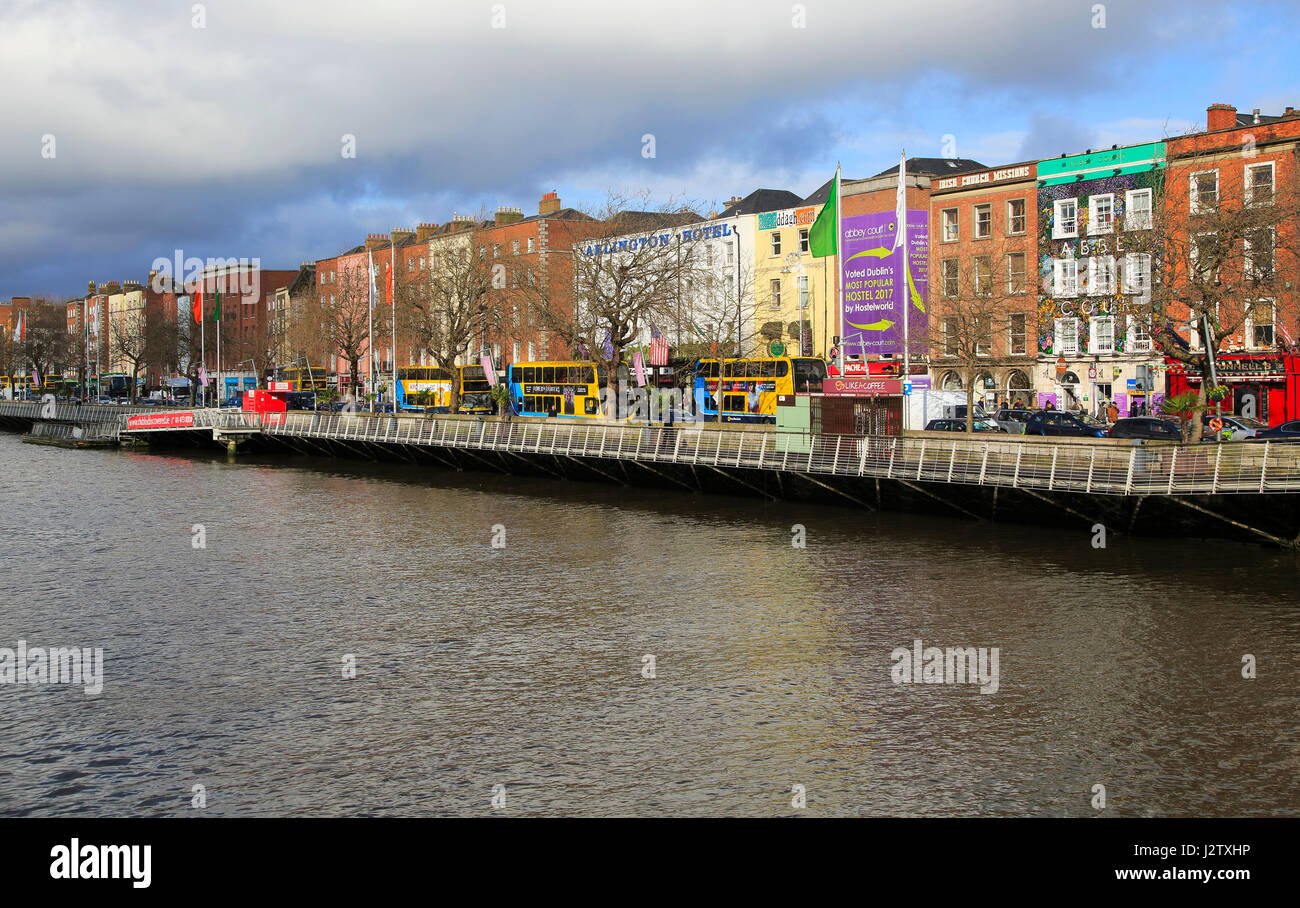 Colourful historic buildings north bank River Liffey city centre, Dublin, Ireland,  Irish Republic Stock Photo