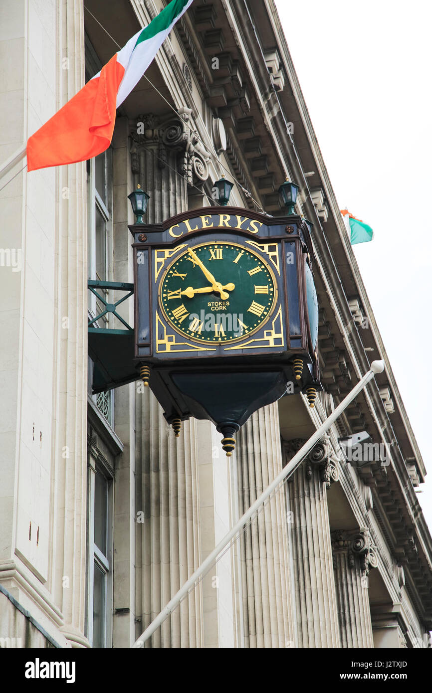 Clerys shop clock, O'Connell street, city of Dublin, Ireland, Irish Republic Stock Photo