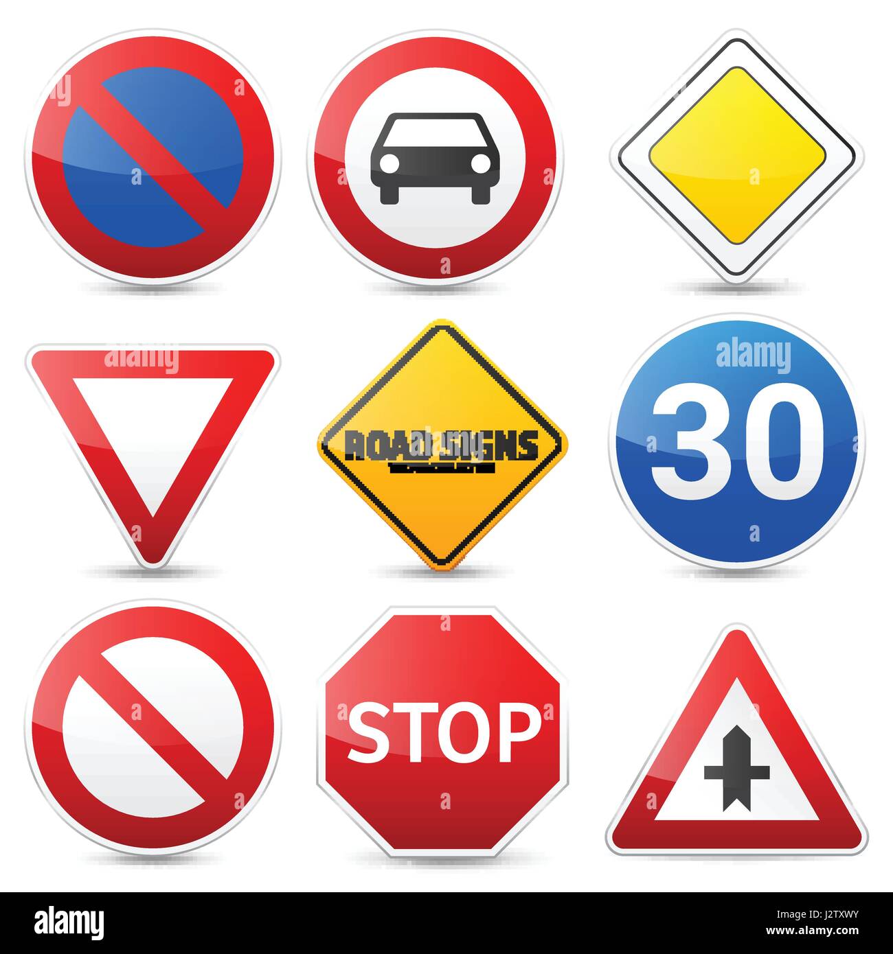 Road signs collection isolated on white background. Road traffic control.Lane usage.Stop and