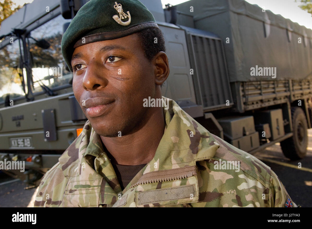 Rifleman Paul Apowida, former African 'Spirit Child' who was helped by Afrikids at the The Rifles Medal Parade at Beachley Barracks, Chepstow. Stock Photo