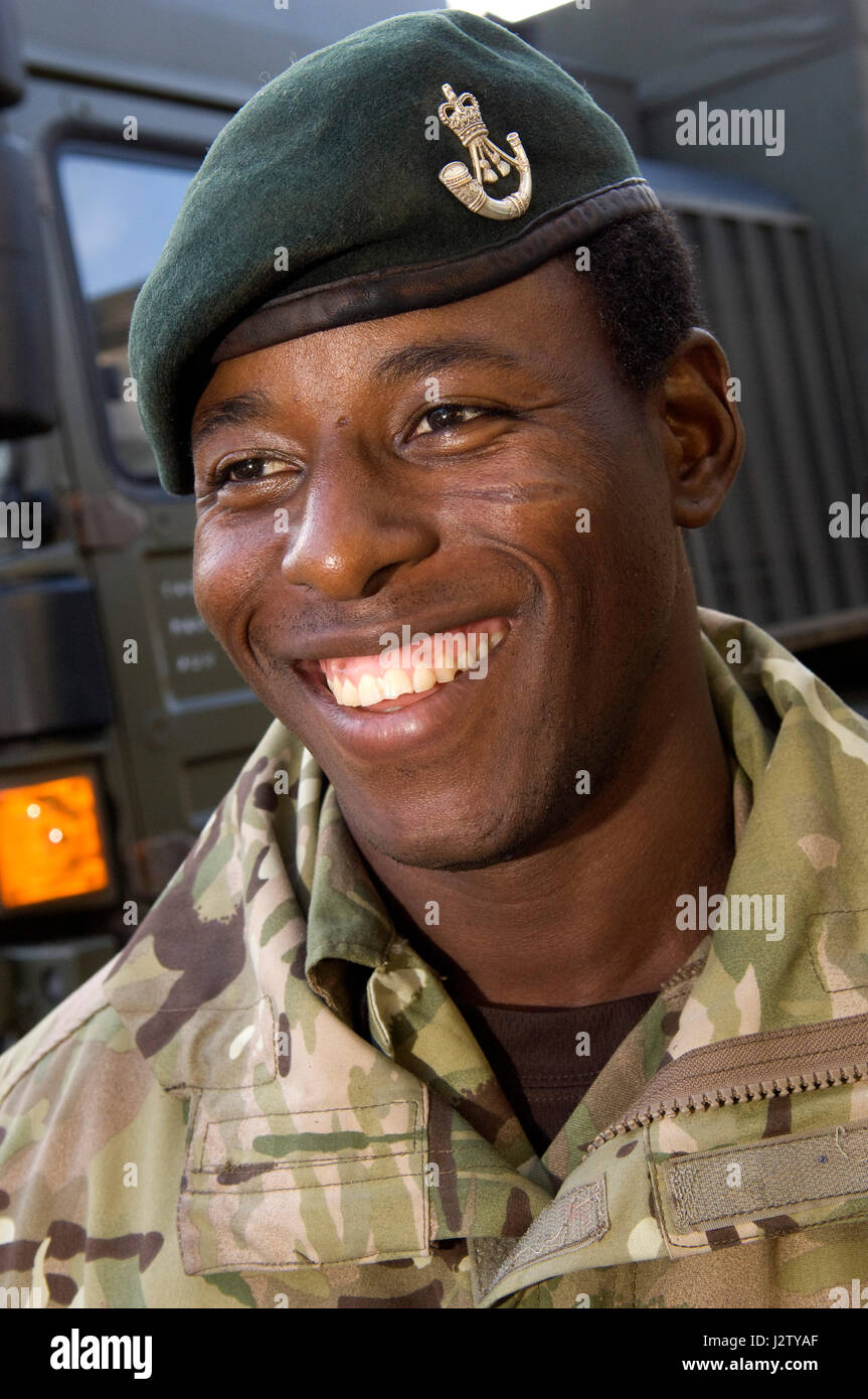 Rifleman Paul Apowida, former African 'Spirit Child' who was helped by Afrikids at the The Rifles Medal Parade at Beachley Barracks, Chepstow. Stock Photo
