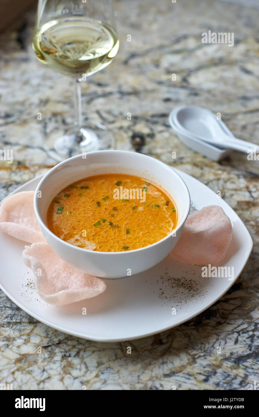 Creamy crab soup on marble background Stock Photo Alamy
