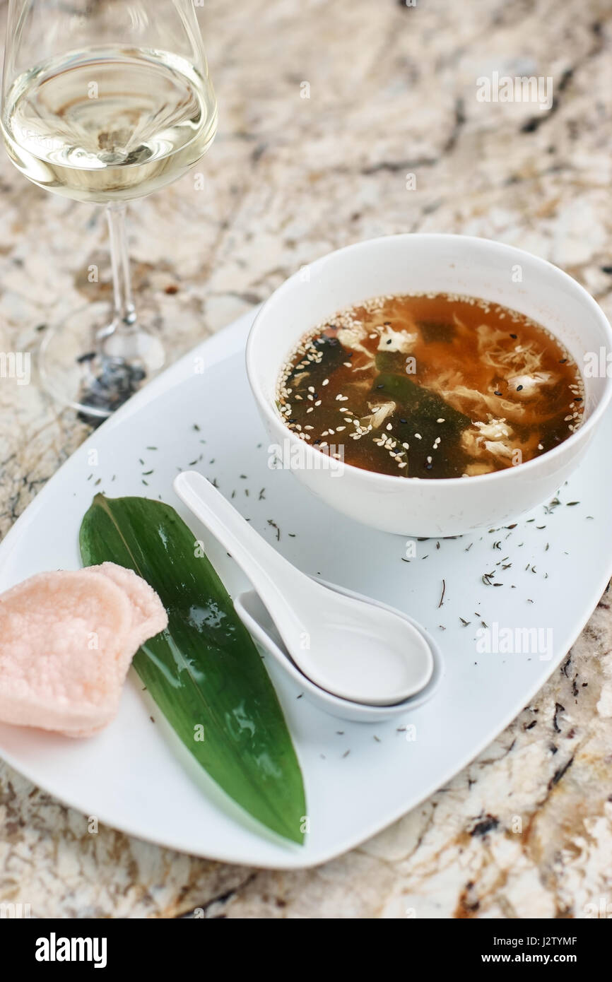 Crab soup in white bowl Stock Photo Alamy