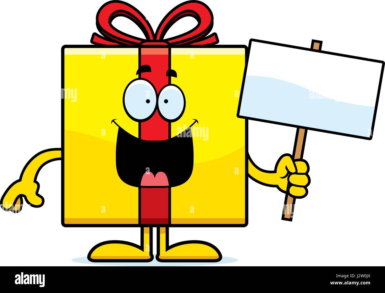 A cartoon illustration of a birthday gift holding a sign Stock Vector ...