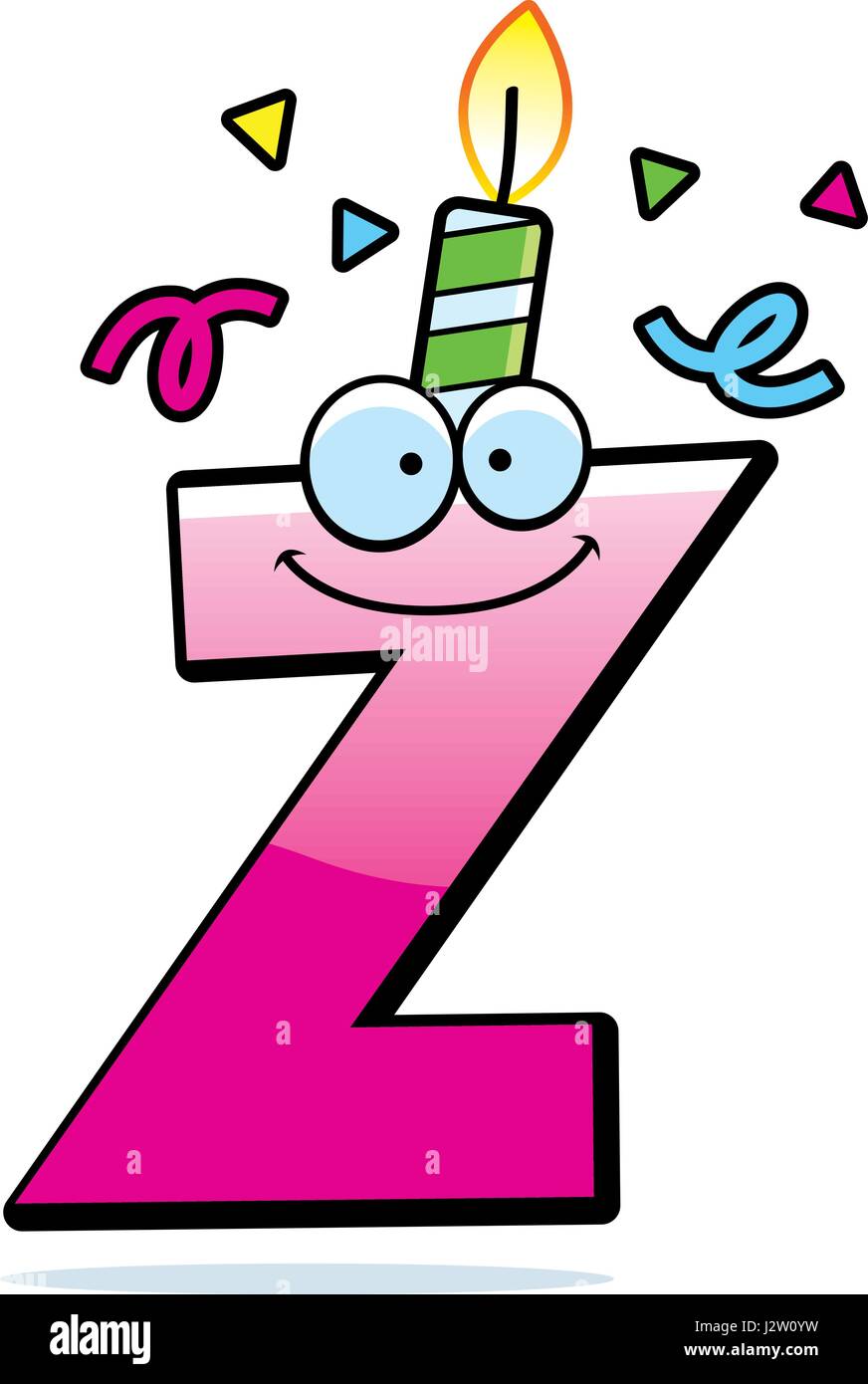 A cartoon illustration of a letter Z with a birthday candle and