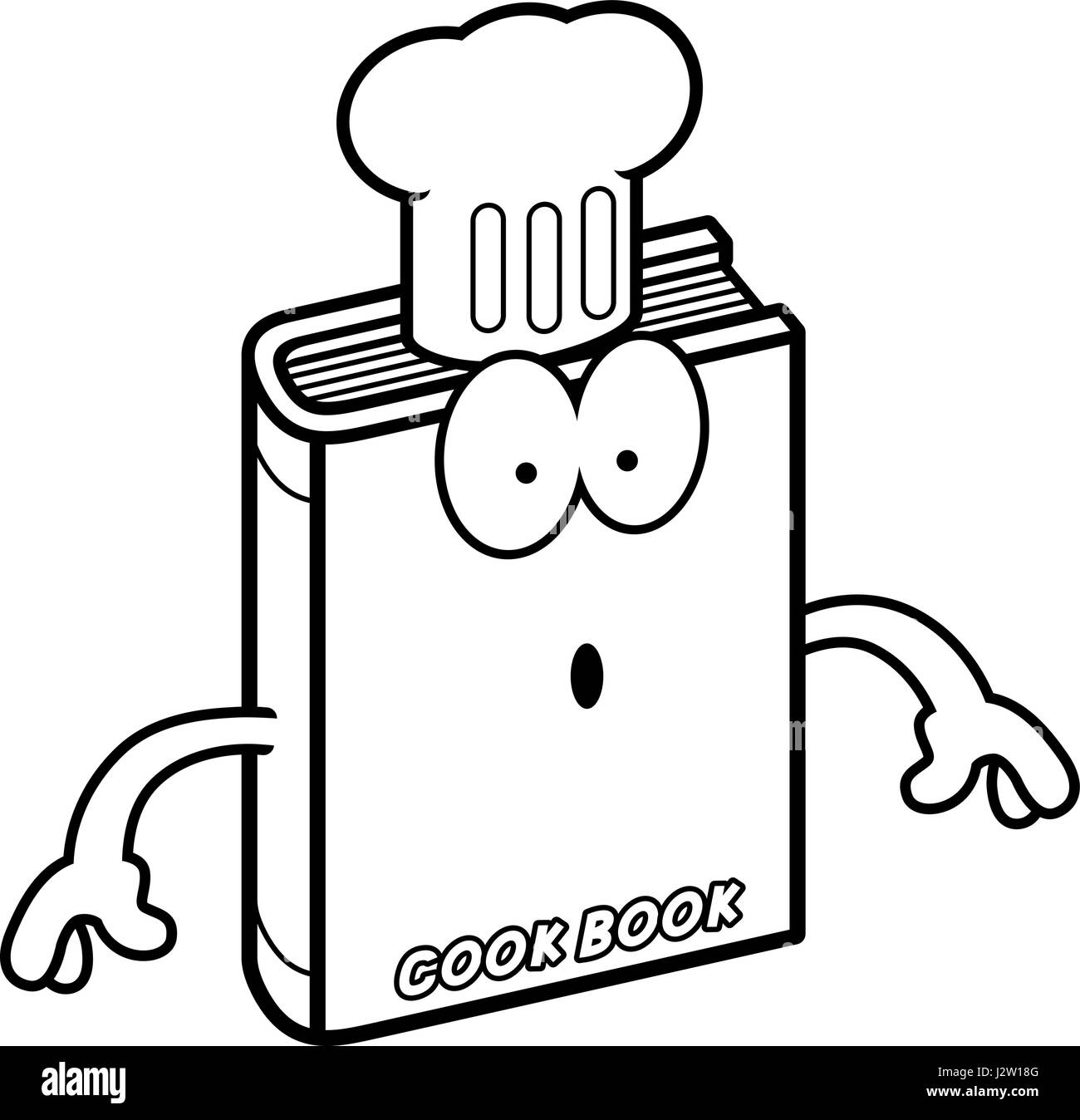 A cartoon illustration of a cookbook looking surprised. Stock Vector