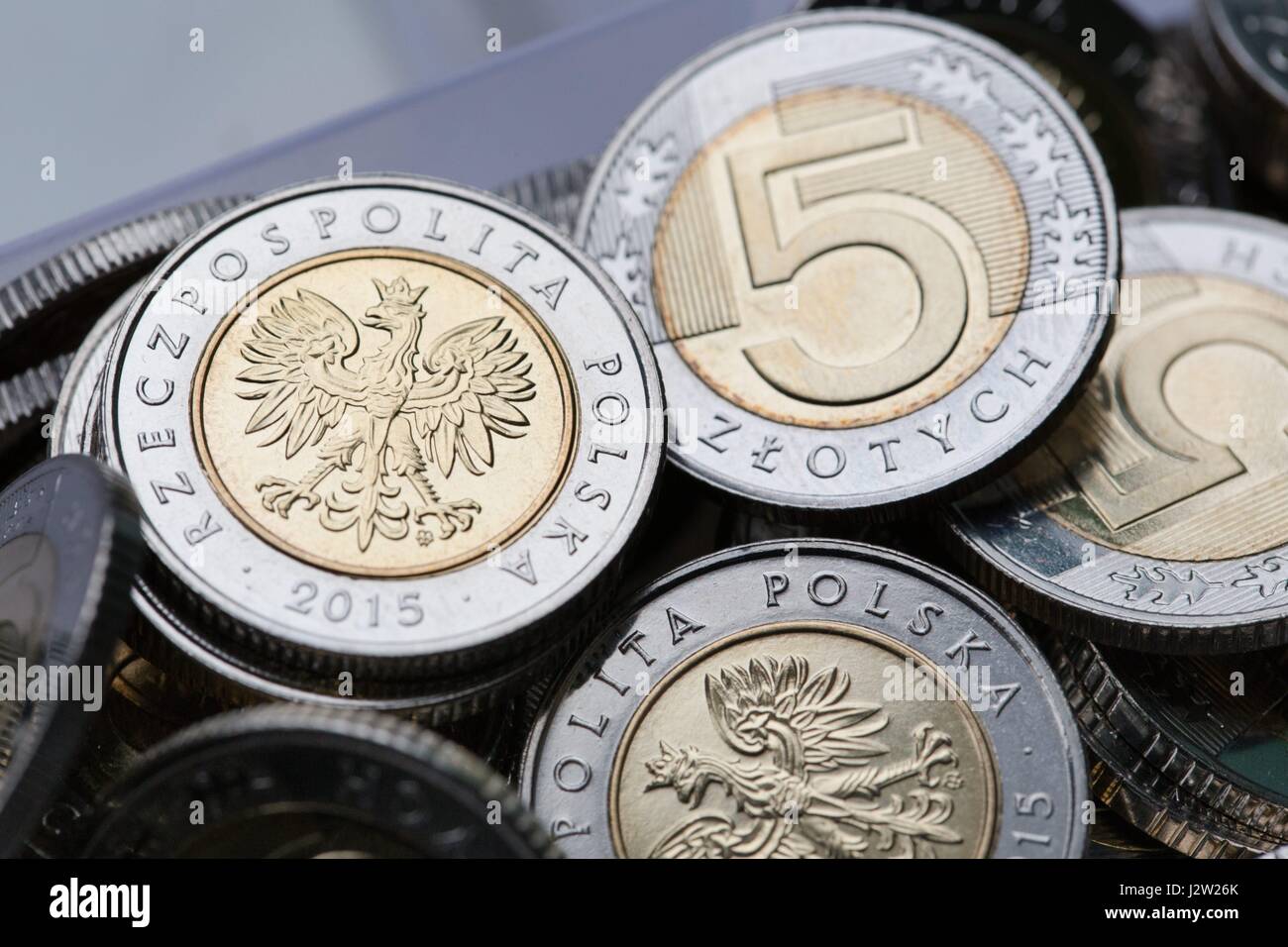 A composition of Polish currency coins Stock Photo
