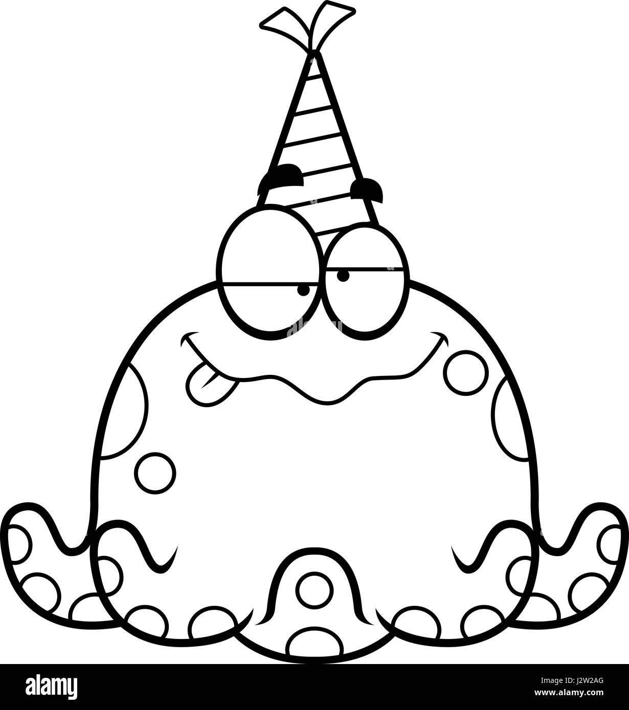 A cartoon illustration of an octopus with a party hat looking drunk ...