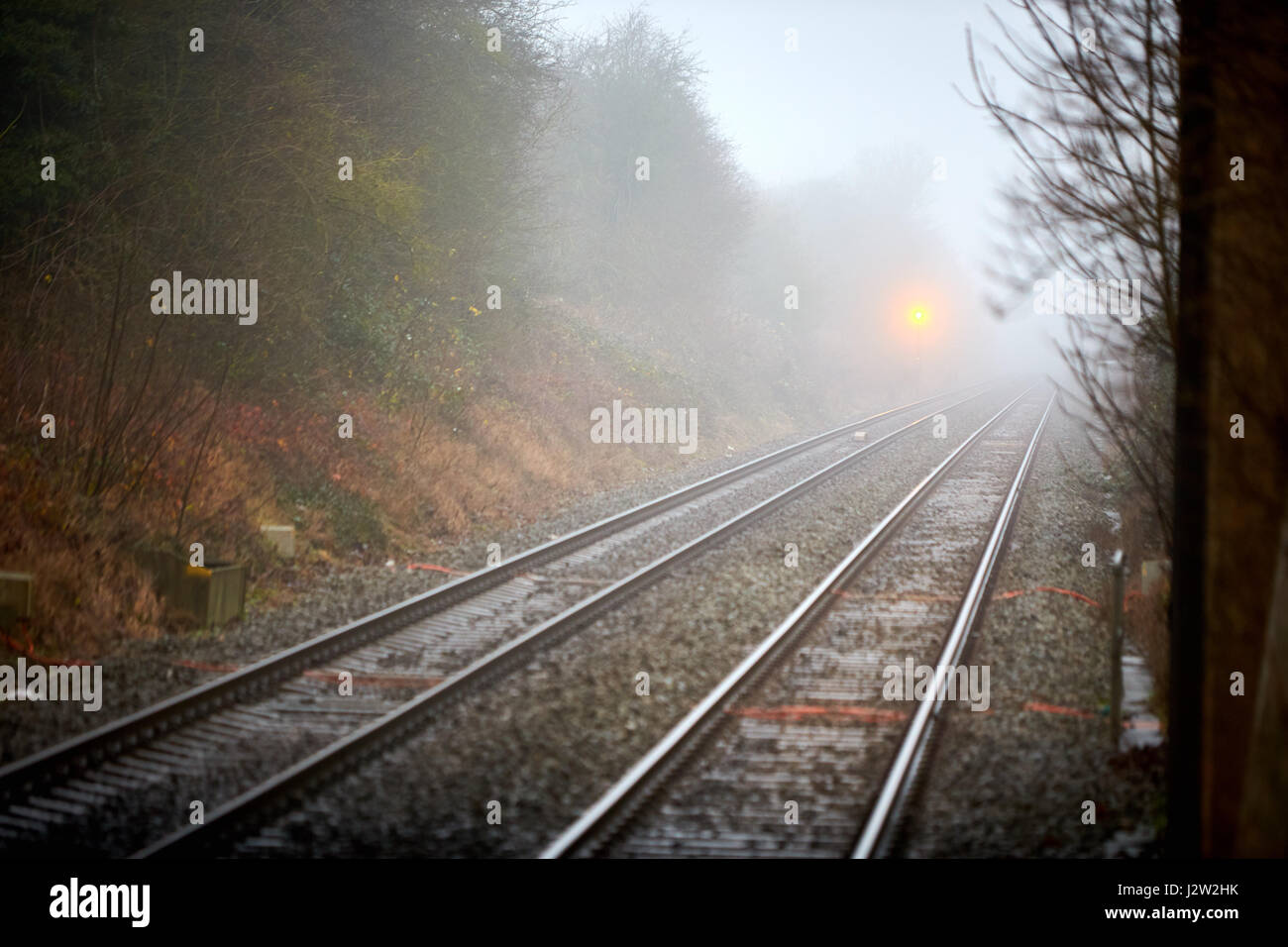 General view of the train tracks at Stoke Mandeville station Stock
