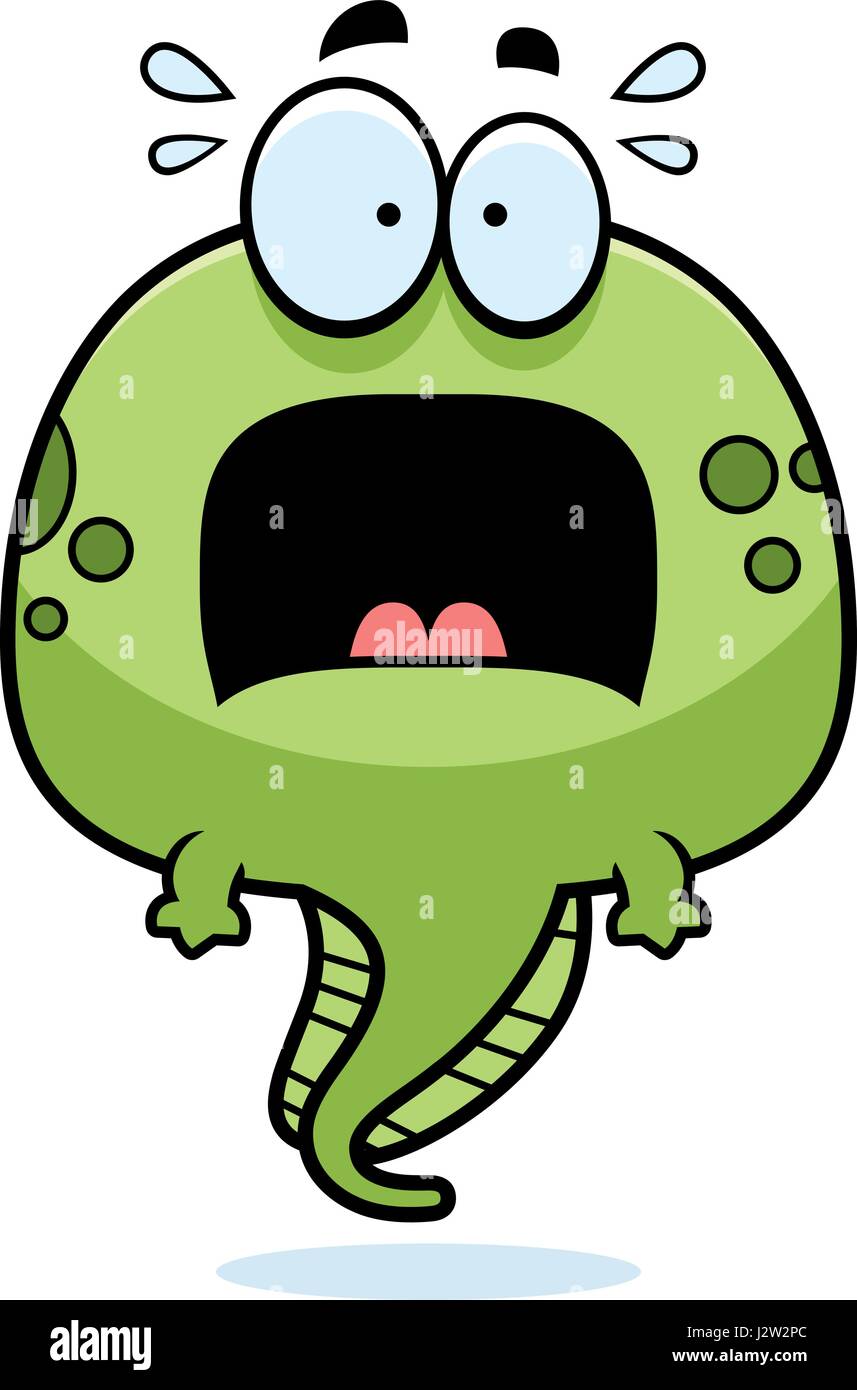 A cartoon illustration of a tadpole looking scared. Stock Vector