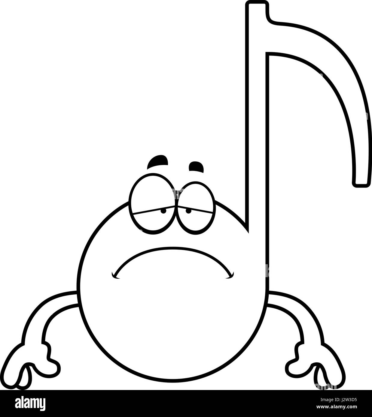 A cartoon illustration of a musical note looking sad Stock Vector Image