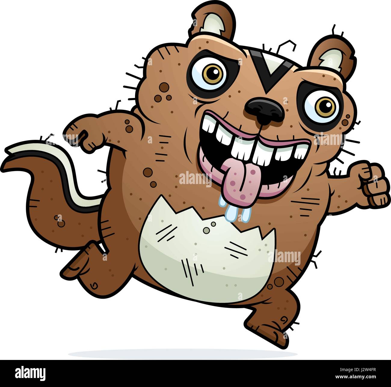 A cartoon illustration of an ugly chipmunk running. Stock Vector