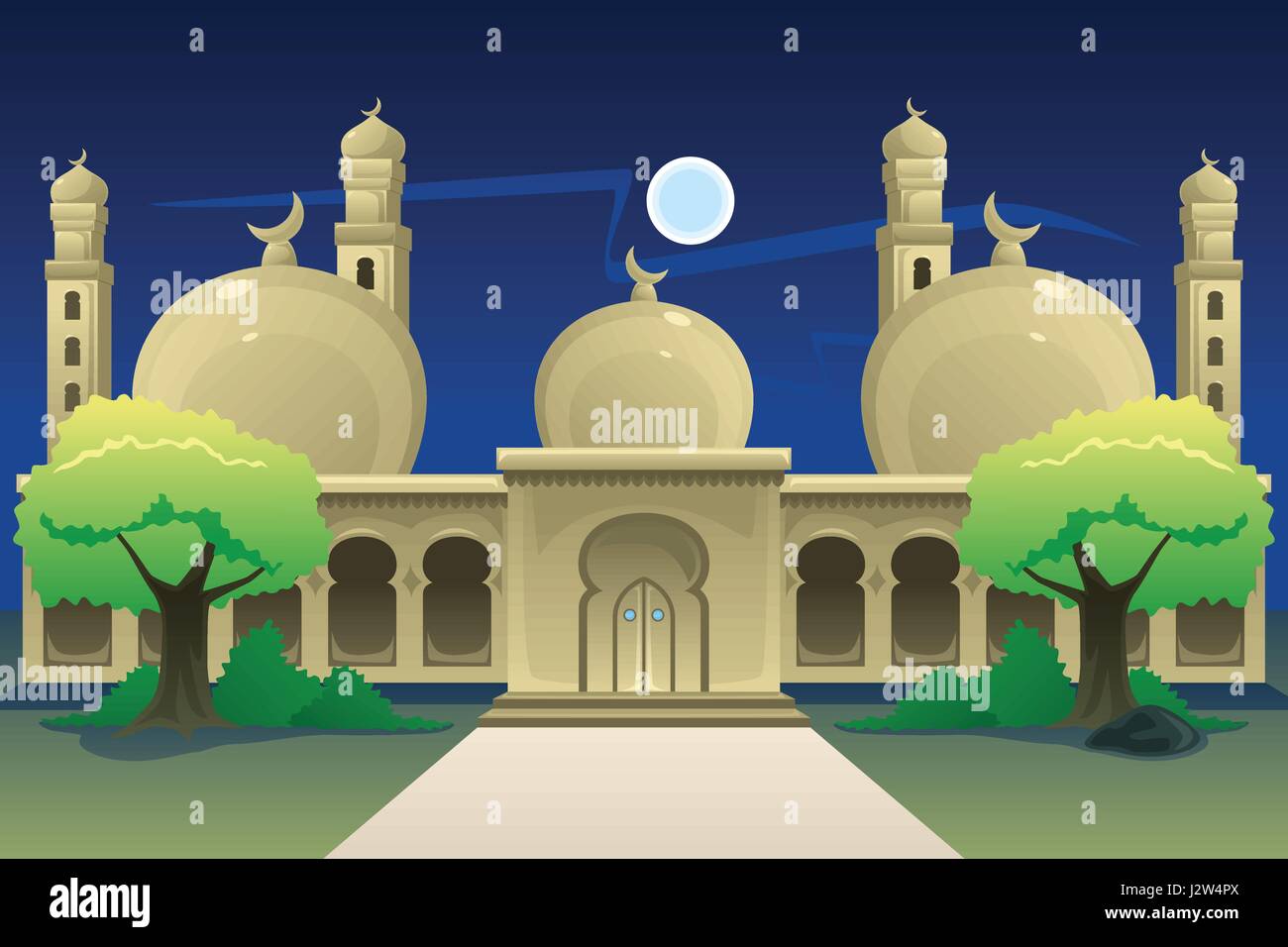 A vector illustration of Islamic Mosque at Night Time Stock Vector ...