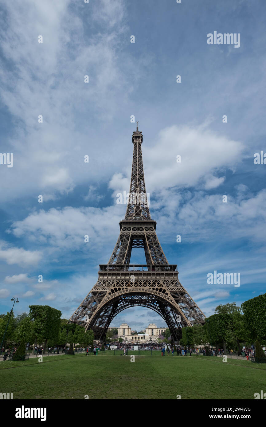 Eiffel tower with blue sky and clouds in Paris France Stock Photo