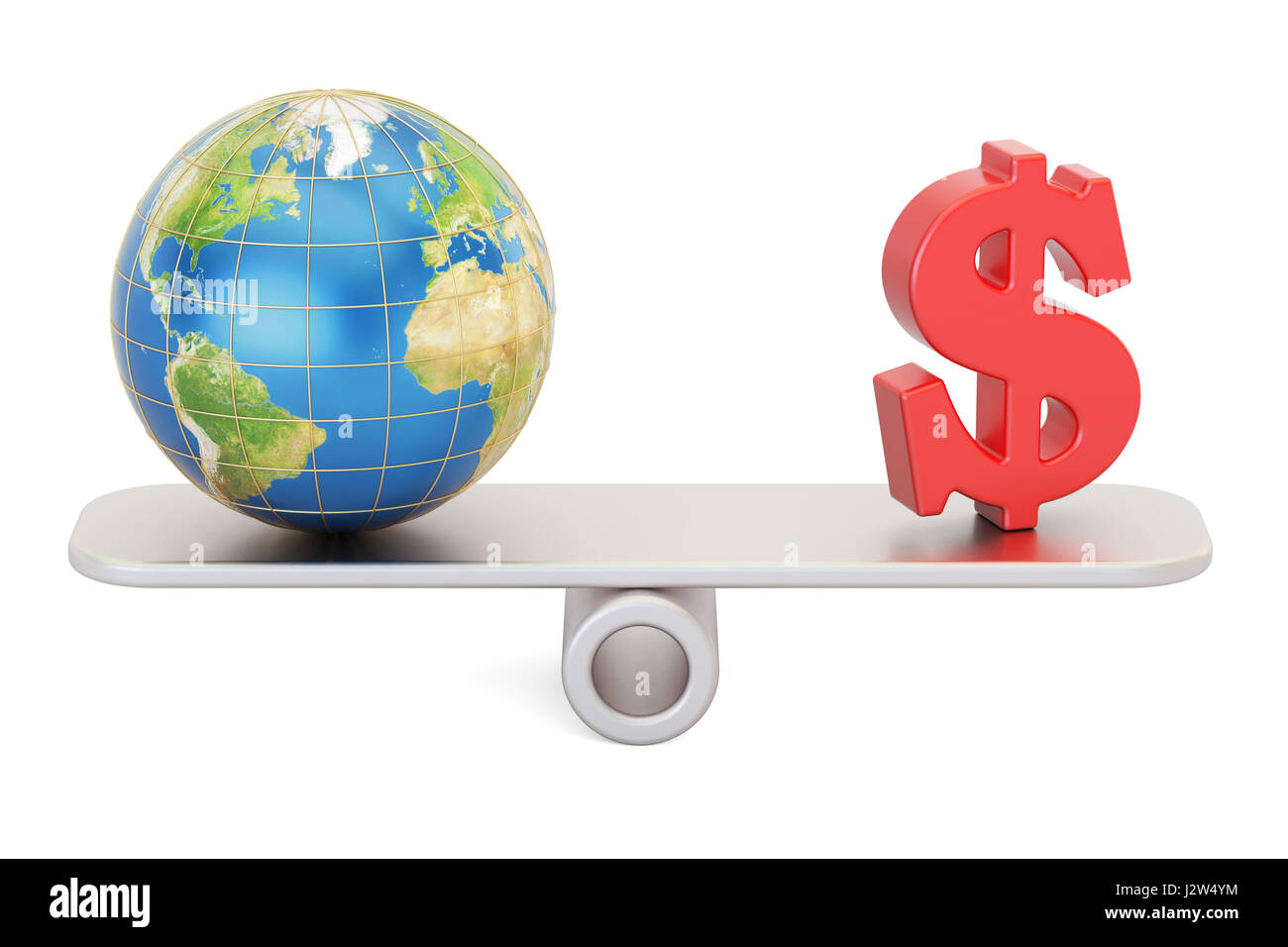 balance concept, world and money. 3D rendering isolated on white background Stock Photo