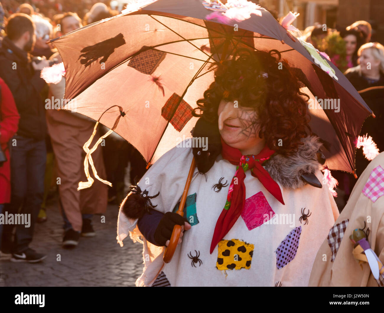 PRAGUE, CZECH REPUBLIC - APRIL 30, 2017: Participants of a costumed parade in the streets of Prague on witch burning night ('carodejnice') Stock Photo