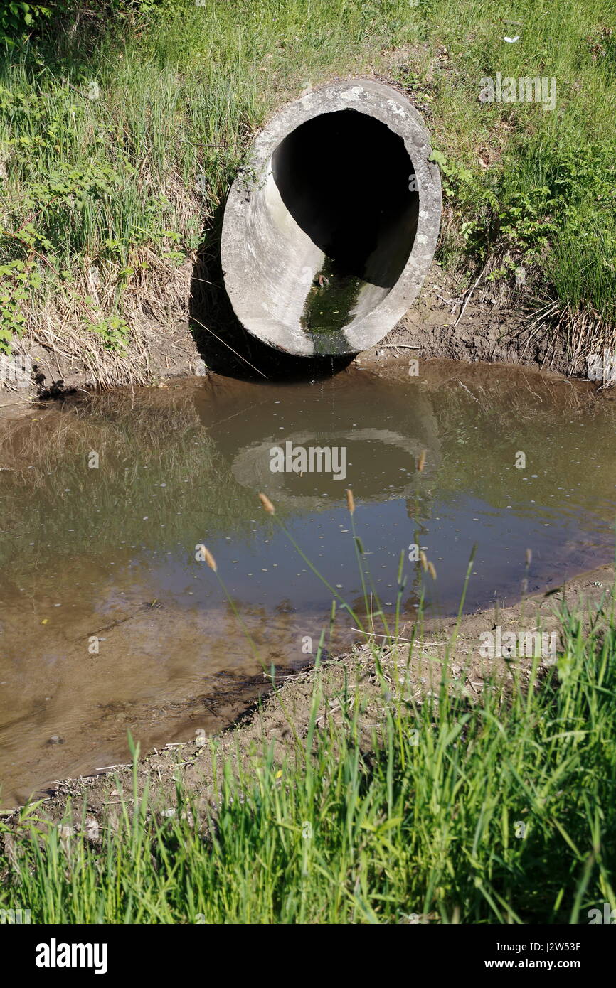 Abflußrohr mit Abwasser, Schmutzwasser in Bach Stock Photo