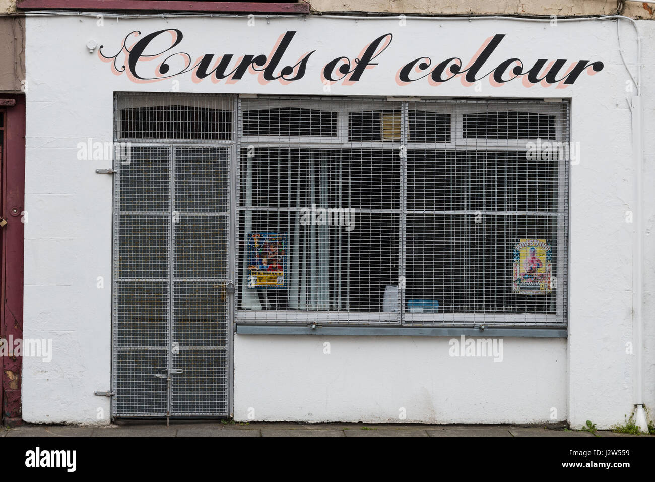 Curls of Colour , closed hairdresser salon, Newry, UK Stock Photo Alamy