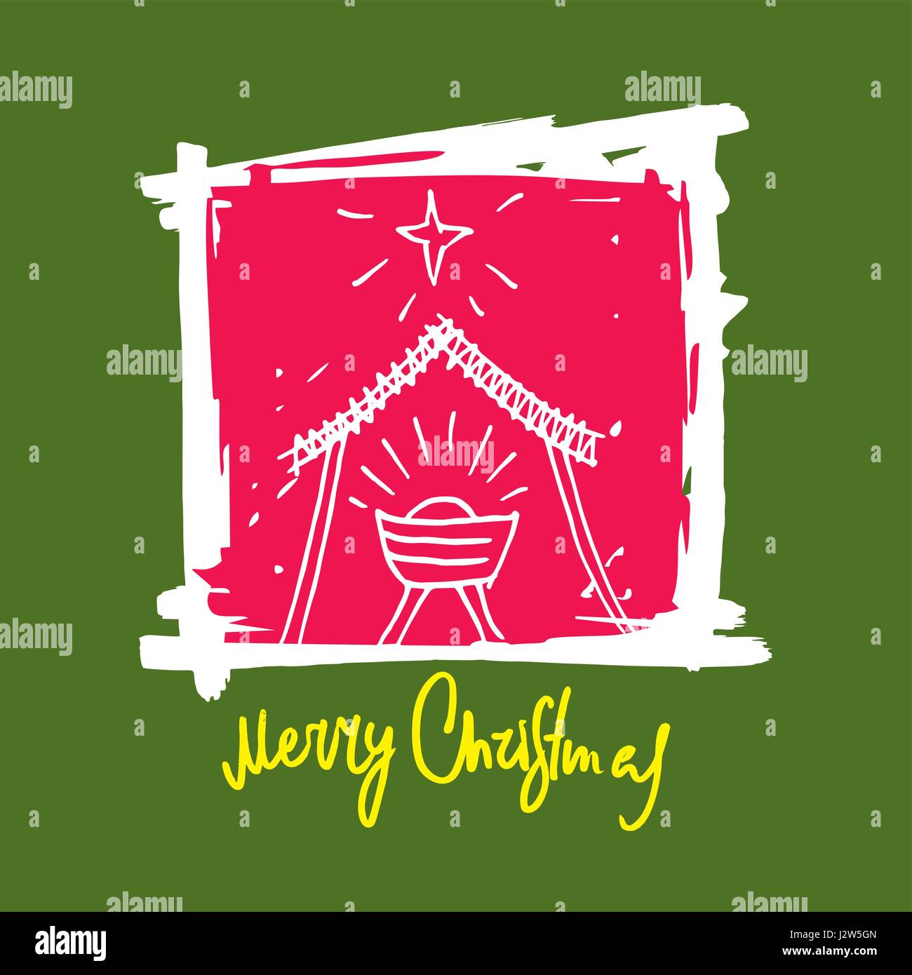 Postcard of a merry Christmas, the scene of the birth of Jesus Christ ...