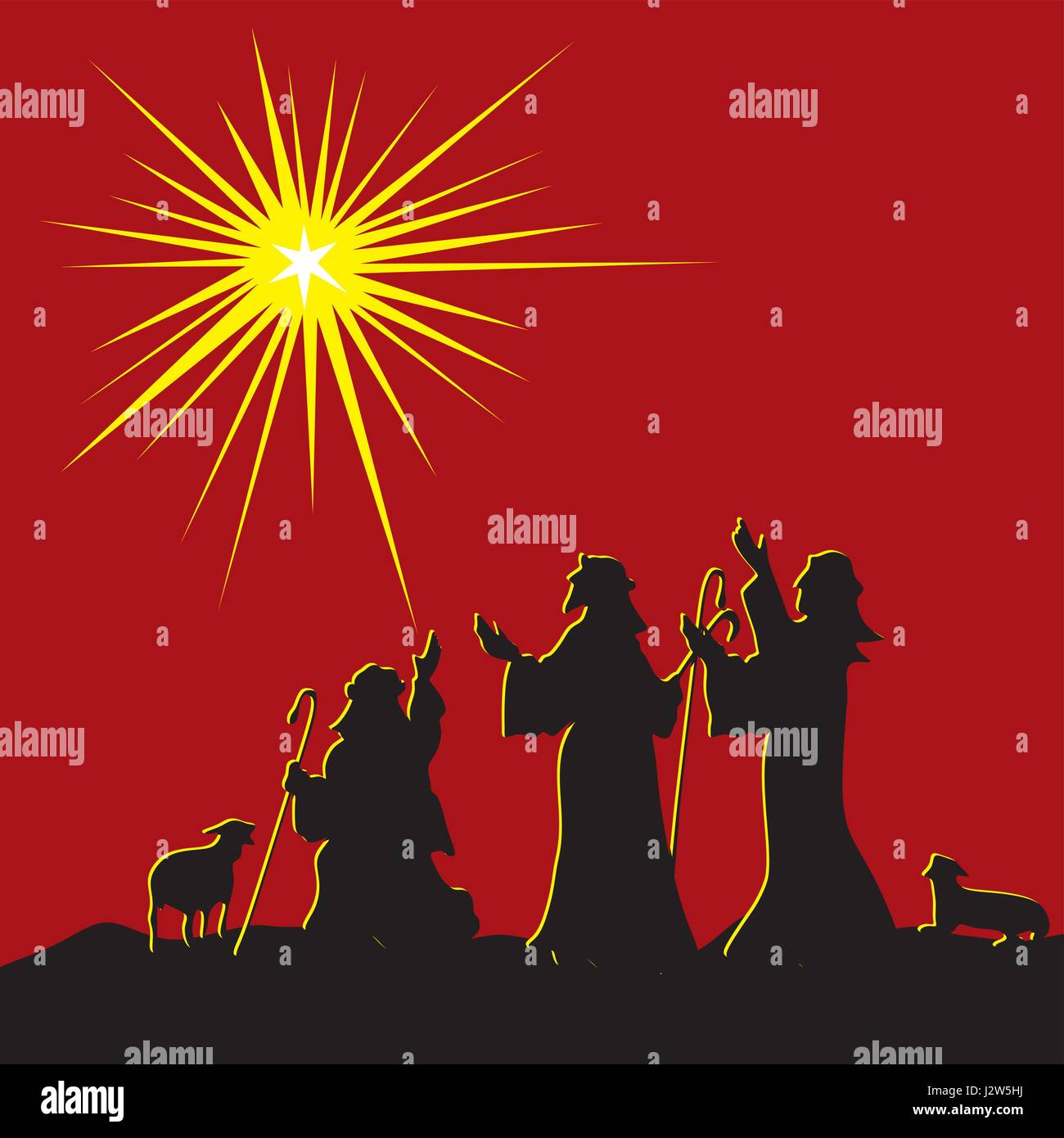 The Nativity of Jesus. Shepherds go to bow to the King Stock Vector