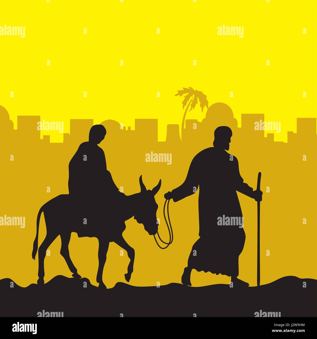 The Nativity of Jesus. Joseph and Mary on the donkey Stock Vector Image