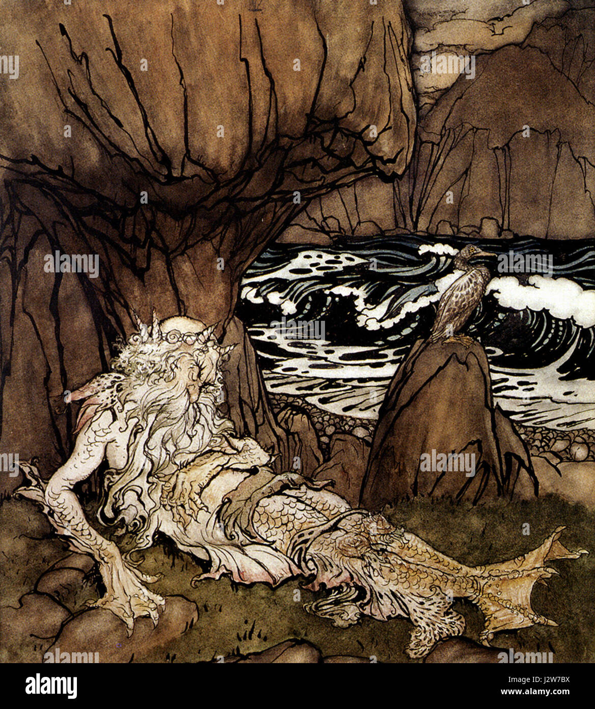 This refers to an illustration by Arthur Rackham, depicting a crowned ...